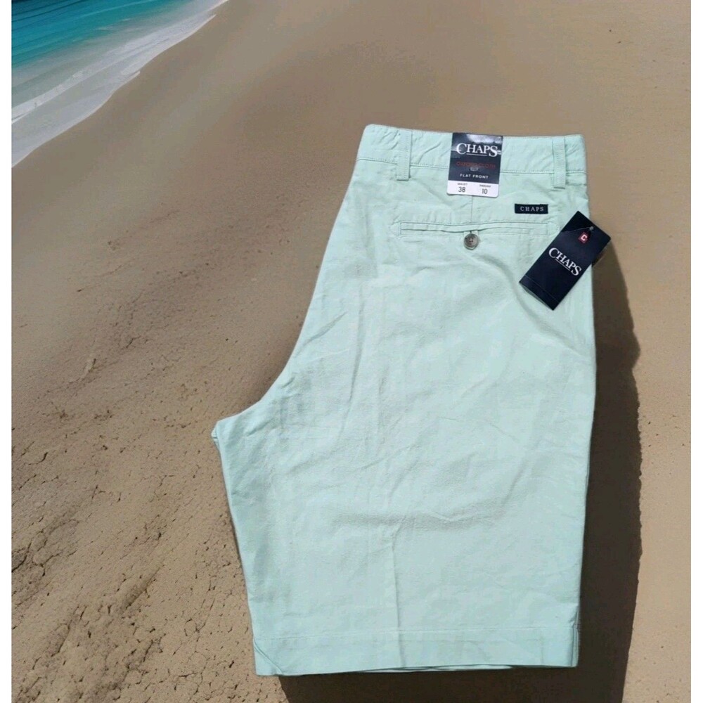 CHAPS by RALPH LAUREN MENS SZ 38 OXFORD CLOTH FLAT FRONT MINT GREEN SHORTS   NWT